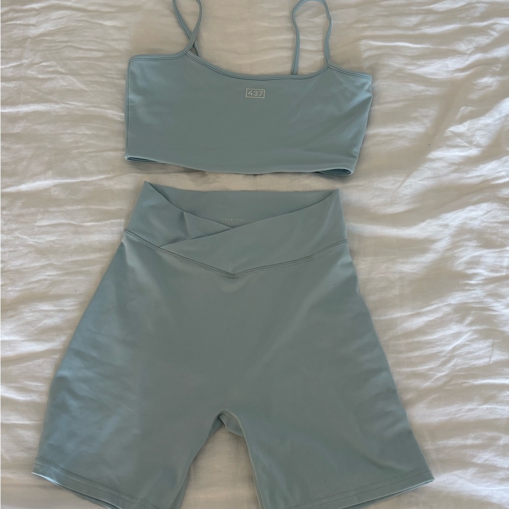Light Blue Women’s High-Waist Bike Shorts - Picture 5 of 8